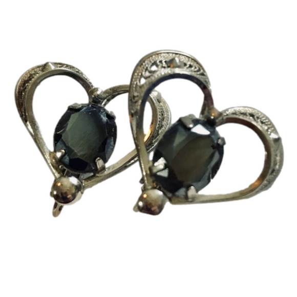 Sterling Silver Black Hematite Sorrento Brand Filagree clip on EARRINGS - Picture 1 of 4